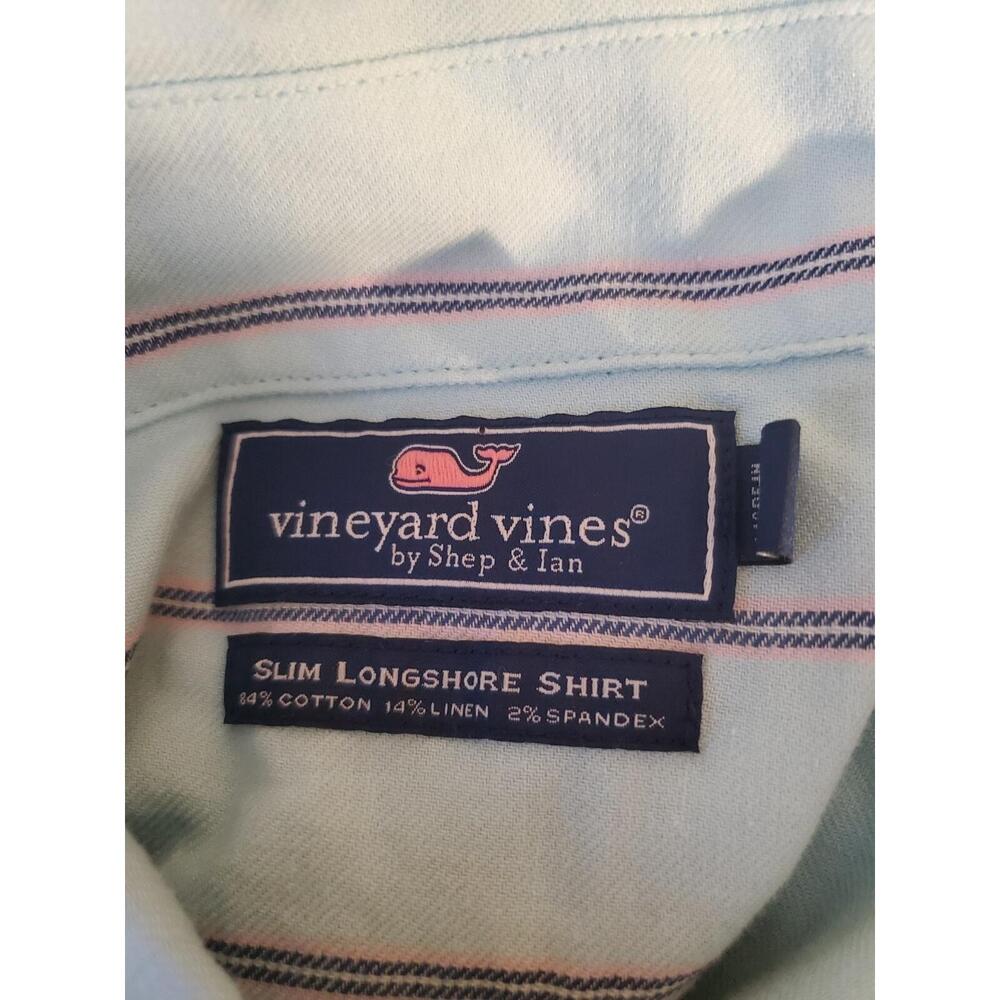 VINEYARD VINES SLIM LONGSHORE STRIPED SHIRT BLUE MENS SIZE LARGE - Picture 7 of 10